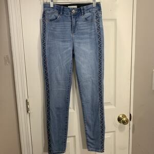 Knox Rose Womens Embroidered Side Jeans‎ Size 2 Skinny Ankle Jeans Boho
